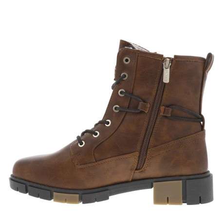 Bottines brunes à talon décroché bas avec un zip et des lacets ronds