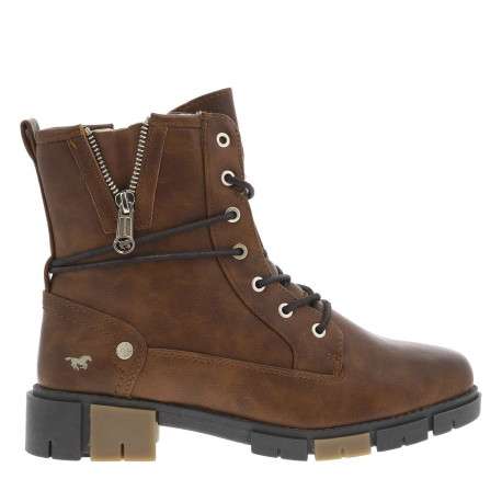 Bottines brunes à talon décroché bas avec un zip et des lacets ronds - Image 2