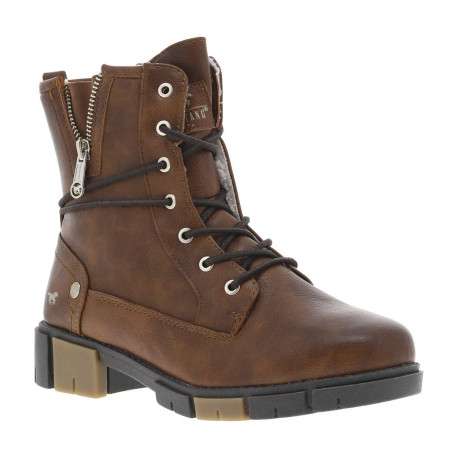 Bottines brunes à talon décroché bas avec un zip et des lacets ronds - Image 3