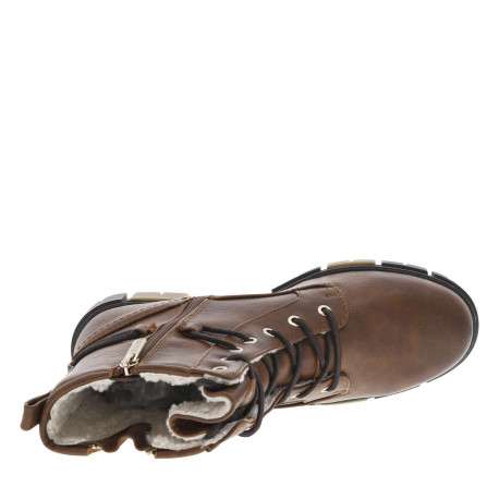 Bottines brunes à talon décroché bas avec un zip et des lacets ronds - Image 4