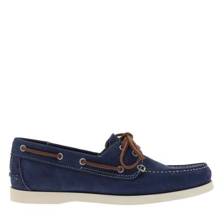 Mocassins bateau bleues en cuir avec un talon plat et à slip-on - Image 2