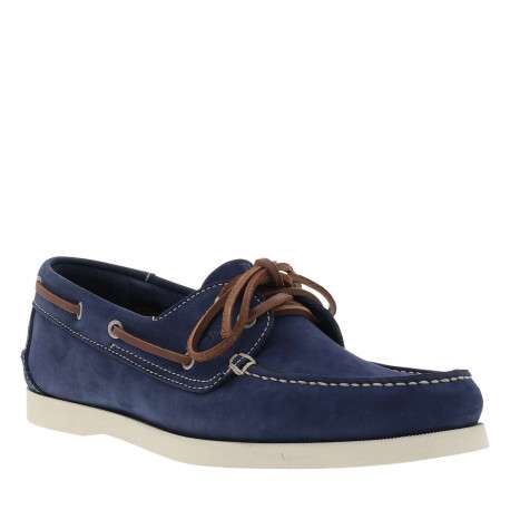 Mocassins bateau bleues en cuir avec un talon plat et à slip-on - Image 3