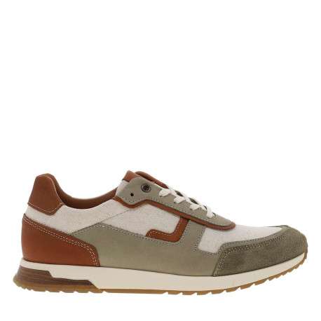 Baskets running en cuir kaki à talon plat avec des lacets écrus - Image 2