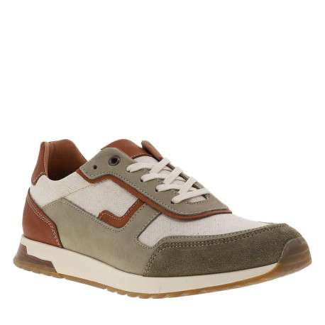 Baskets running en cuir kaki à talon plat avec des lacets écrus - Image 3