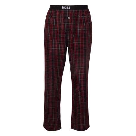 Pyjama long en coton noir à carreaux avec une coupe droite et un col rond - Image 3