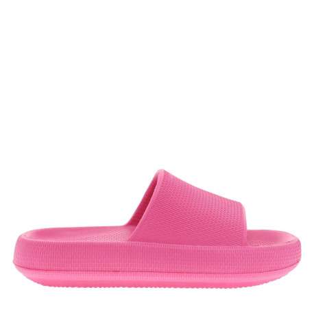 Mules fuchsia à semelle plate avec un logo à l'intérieur et une matière texturée - Image 2