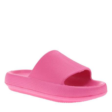 Mules fuchsia à semelle plate avec un logo à l'intérieur et une matière texturée - Image 3