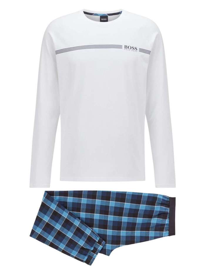 Pyjama bleu en coton uni...