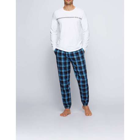 Pyjama bleu en coton uni coupe régular avec un col rond - Image 2