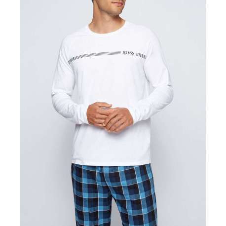 Pyjama bleu en coton uni coupe régular avec un col rond - Image 3