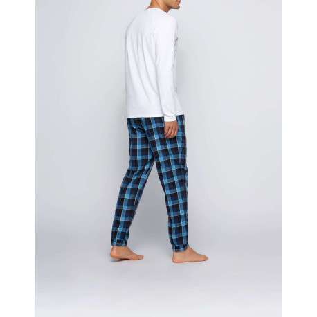 Pyjama bleu en coton uni coupe régular avec un col rond - Image 4