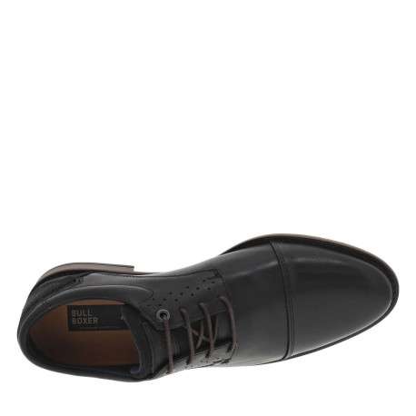 Derbies en cuir noires et marine avec des lacets ronds et un talon plat - Image 4
