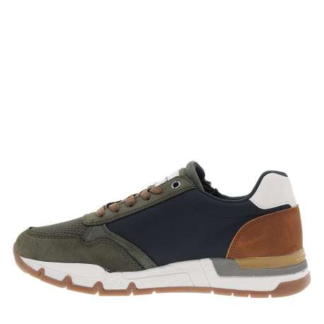 Baskets running kaki à semelle plate avec des lacets et un zip latéral
