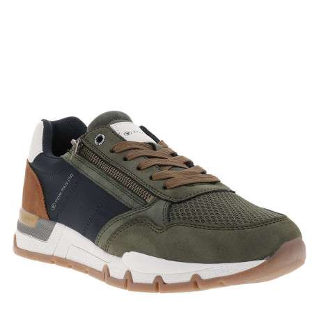 Baskets running kaki à semelle plate avec des lacets et un zip latéral - Image 3