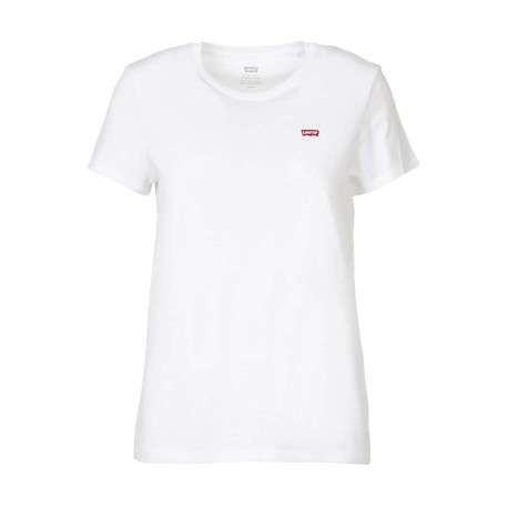 T-shirt blanc pour femme avec petit logo brodé en coton coupe droite