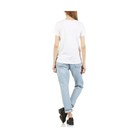 T-shirt blanc pour femme avec petit logo brodé en coton coupe droite - Image 2