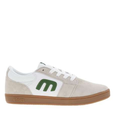 Baskets skate beiges en cuir à semelle marron avec logos verts et lacets plats - Image 2