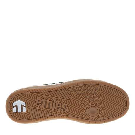 Baskets skate beiges en cuir à semelle marron avec logos verts et lacets plats - Image 5