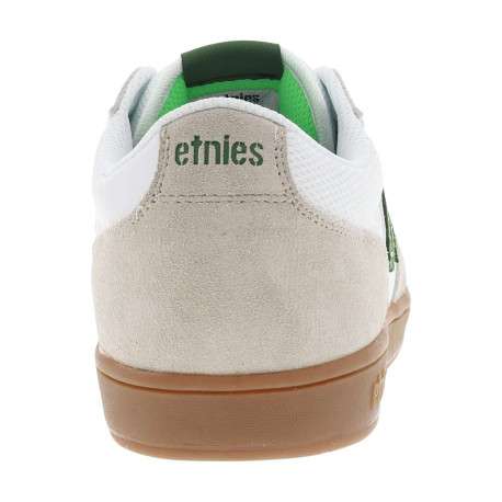 Baskets skate beiges en cuir à semelle marron avec logos verts et lacets plats - Image 6