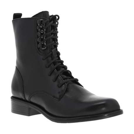 Bottines en cuir noir à semelle à trépointe striée à talon décroché bas et à lacets et zip latéral