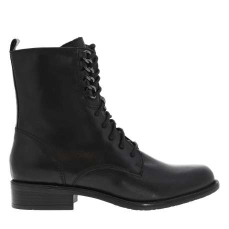 Bottines en cuir noir à semelle à trépointe striée à talon décroché bas et à lacets et zip latéral - Image 2