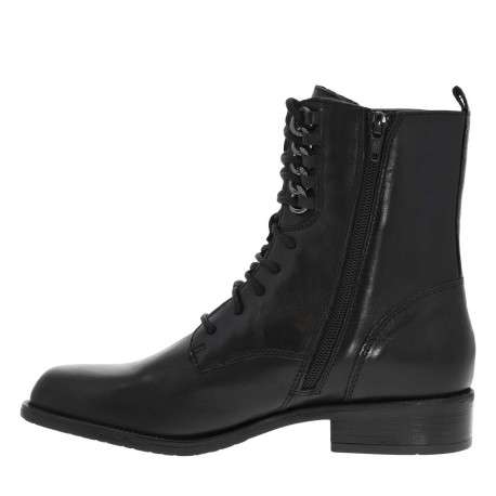 Bottines en cuir noir à semelle à trépointe striée à talon décroché bas et à lacets et zip latéral - Image 3