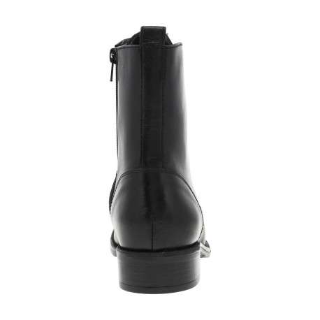 Bottines en cuir noir à semelle à trépointe striée à talon décroché bas et à lacets et zip latéral - Image 4