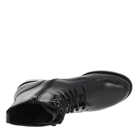 Bottines en cuir noir à semelle à trépointe striée à talon décroché bas et à lacets et zip latéral - Image 5