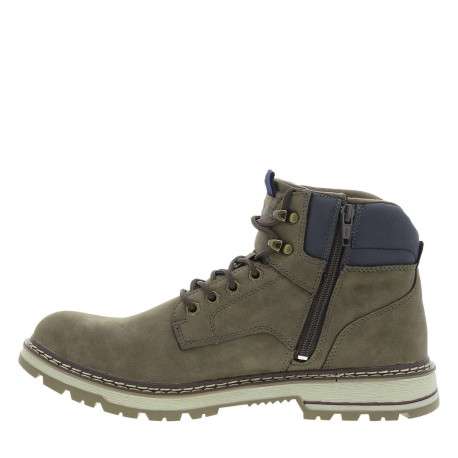 Bottines kaki à talon décroché bas avec un zip et des lacets ronds