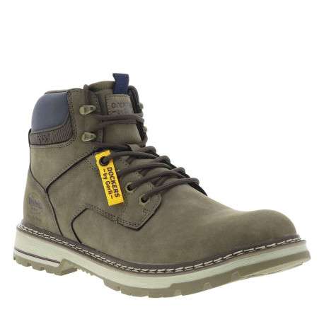 Bottines kaki à talon décroché bas avec un zip et des lacets ronds - Image 3