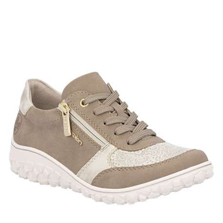 Baskets running taupe à talon plat avec des lacets et un zip latéral - Image 3