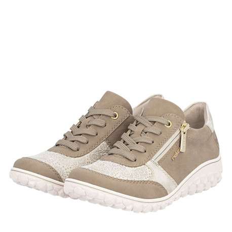 Baskets running taupe à talon plat avec des lacets et un zip latéral - Image 8
