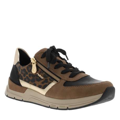 Baskets running léopard à talon plat avec des lacets et un zip latéral