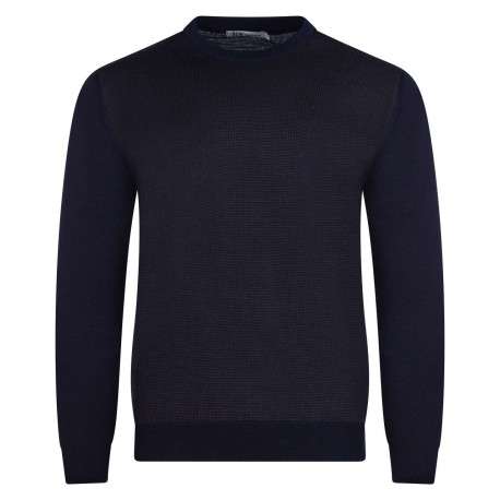 Pull marine en laine mélangée maille piquée coupe droite col rond