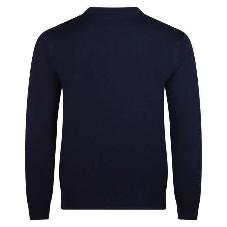 Pull marine en laine mélangée maille piquée coupe droite col rond - Image 2