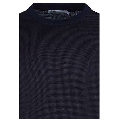 Pull marine en laine mélangée maille piquée coupe droite col rond - Image 3