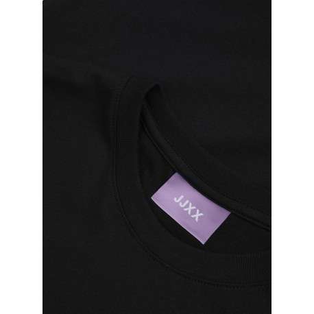 T-shirt en coton biologique noir uni à coupe droite et col rond - Image 3
