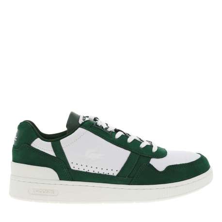Baskets basses tennis T-Clip Leather en cuir blanches vertes à lacets plats - Image 2