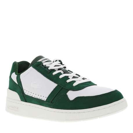 Baskets basses tennis T-Clip Leather en cuir blanches vertes à lacets plats - Image 3