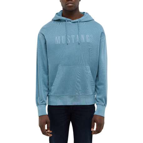 Sweat en coton bleu avec un col à capuche et cordon de serrage - Image 3