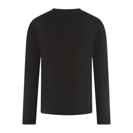 T-shirt en coton noir uni avec une coupe droite et un col tunisien - Image 2