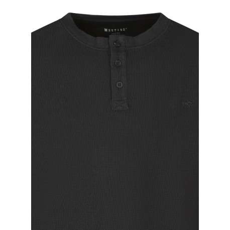 T-shirt en coton noir uni avec une coupe droite et un col tunisien - Image 3