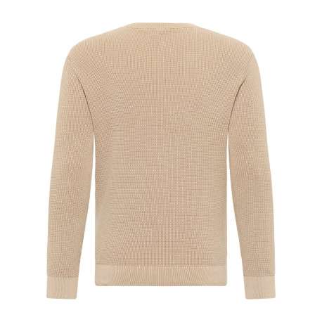 Pull en coton beige uni avec un col rond et des manches longues - Image 2