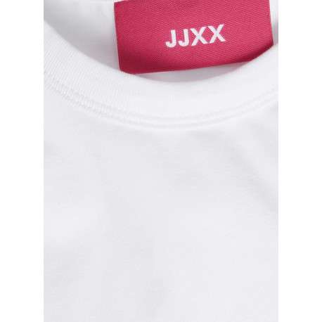 T-shirt en coton biologique blanc uni à coupe droite et col rond en bord-côte - Image 3
