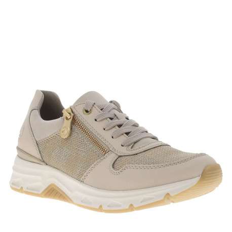 Baskets running en cuir beiges à talon plat avec des lacetes et un zip latéral - Image 3
