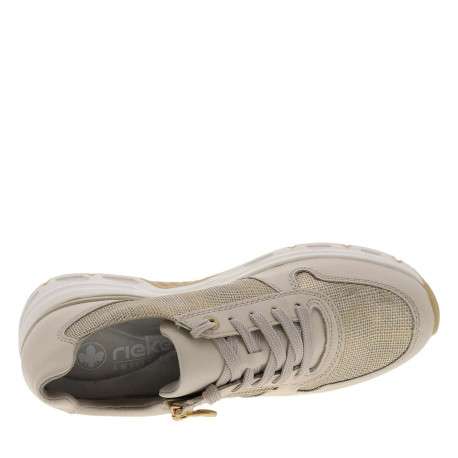 Baskets running en cuir beiges à talon plat avec des lacetes et un zip latéral - Image 4