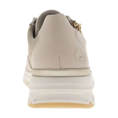 Baskets running en cuir beiges à talon plat avec des lacetes et un zip latéral - Image 6
