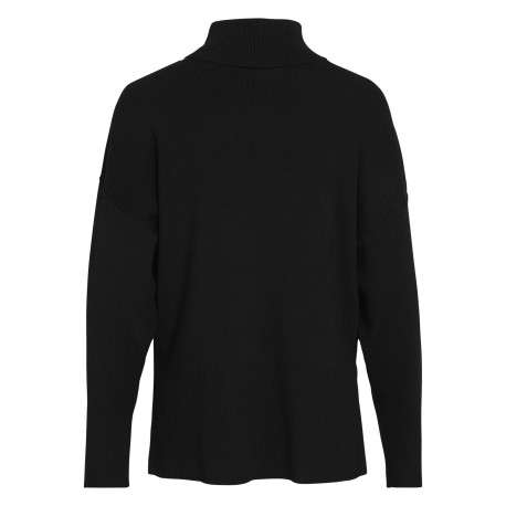 Pull noir en maille tricotée pourvu d'un col roulé et de manches longues - Image 2