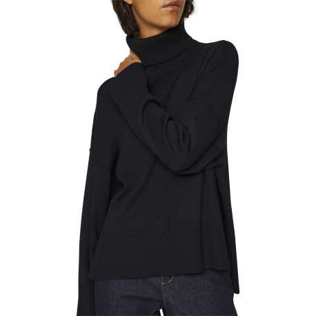 Pull noir en maille tricotée pourvu d'un col roulé et de manches longues - Image 4