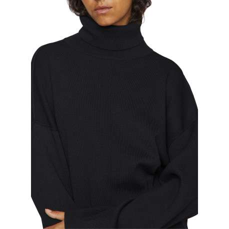Pull noir en maille tricotée pourvu d'un col roulé et de manches longues - Image 5